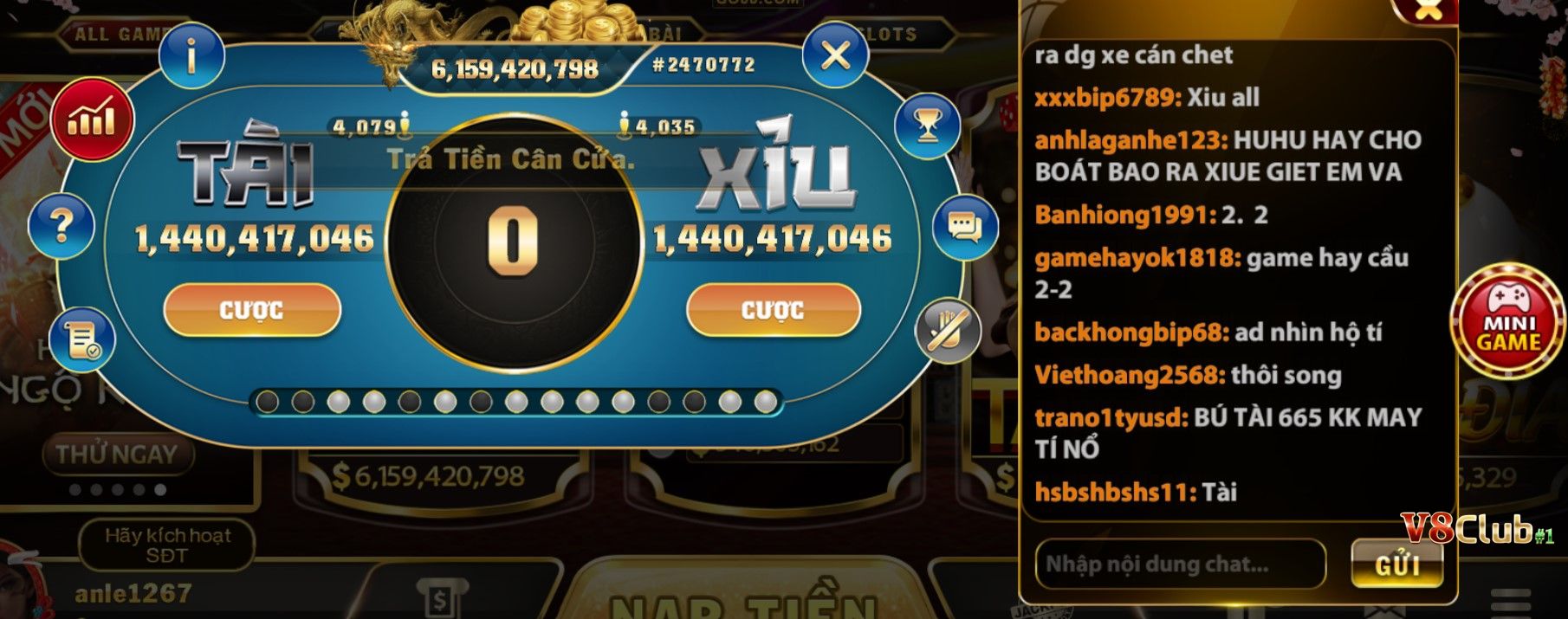 Tài Xỉu Live tại Casino V8club